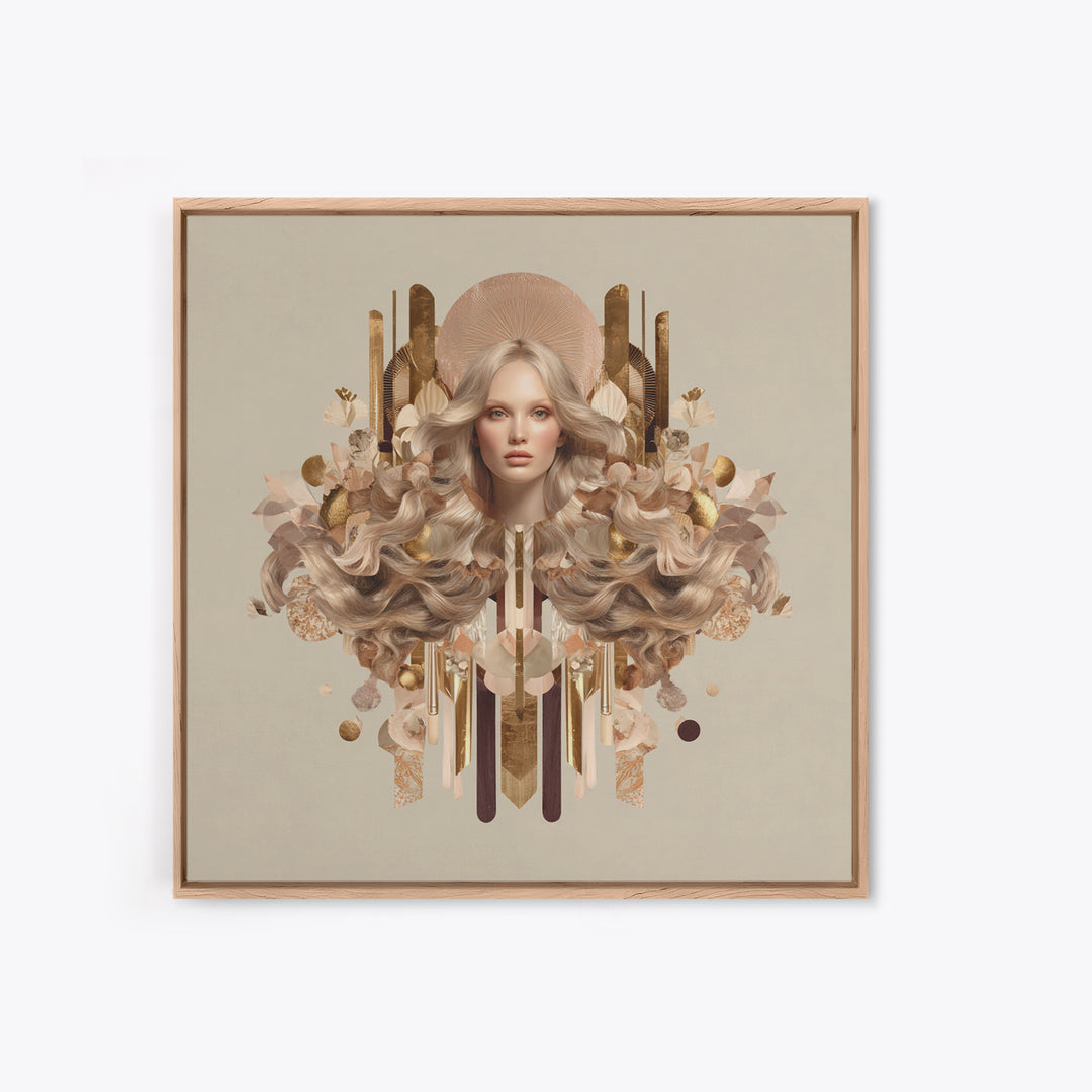 Fashion Portrait with Flowing Glossy Hair Canvas Print, Hair Salon Art, Neutral Decor, Living Room Decor, Oil Painting, Style, HSA-1x1-49
