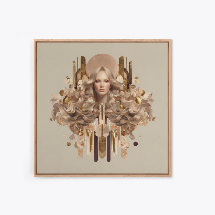 Fashion Portrait with Flowing Glossy Hair Canvas Print, Hair Salon Art, Neutral Decor, Living Room Decor, Oil Painting, Style, HSA-1x1-49