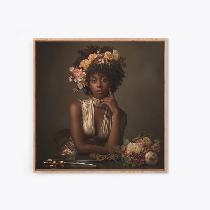 Afro Hair Portrait Framed Canvas Print, Hair Salon Art, Black Woman Wall Art, Living Room Decor, Oil Painting, Style, HSA-1x1-68