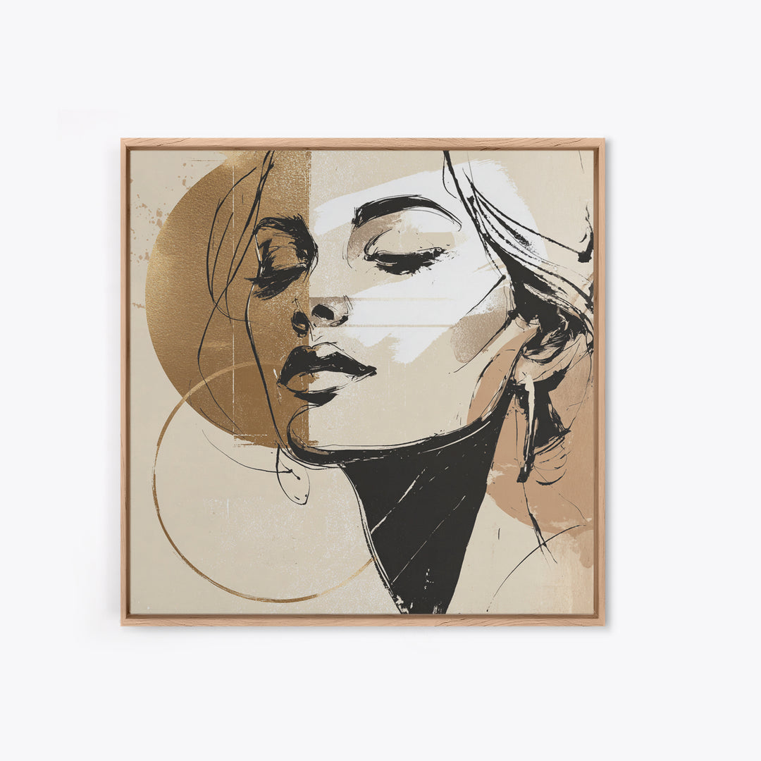 Black and White Line Art Salon Figure Framed Canvas Print, Hair Salon Art, Black Wall Art, Living Room Decor, Fine Art, Style, HSA-1x1-7
