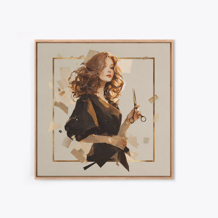 Luxury Black and Gold Beauty Emblem Framed Canvas Print, Hair Salon Art, Hair Stylist, Living Room Decor, Abstract Art, Style, HSA-1x1-72