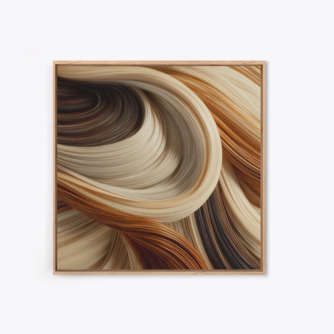 Abstract Hair Strands Forming Elegant Waves Canvas Print, Hair Salon Art, Neutral Decor, Living Room Decor, Abstract Art, Style, HSA-1x1-75