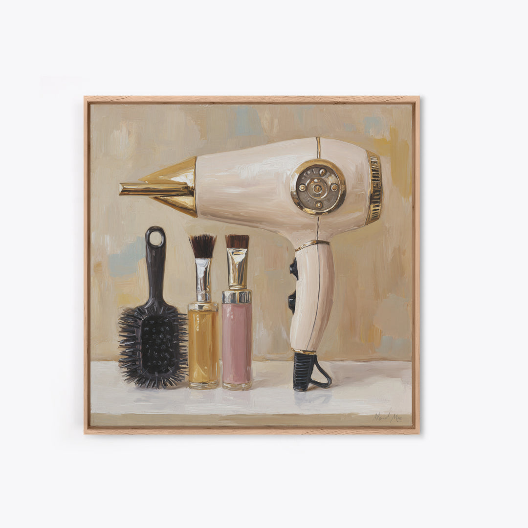 Hairdryer and Brush Canvas Print, Hair Salon Art, Textured Painting, Living Room Decor, Style, Black Art, Printable Art, HSA-1x1-81
