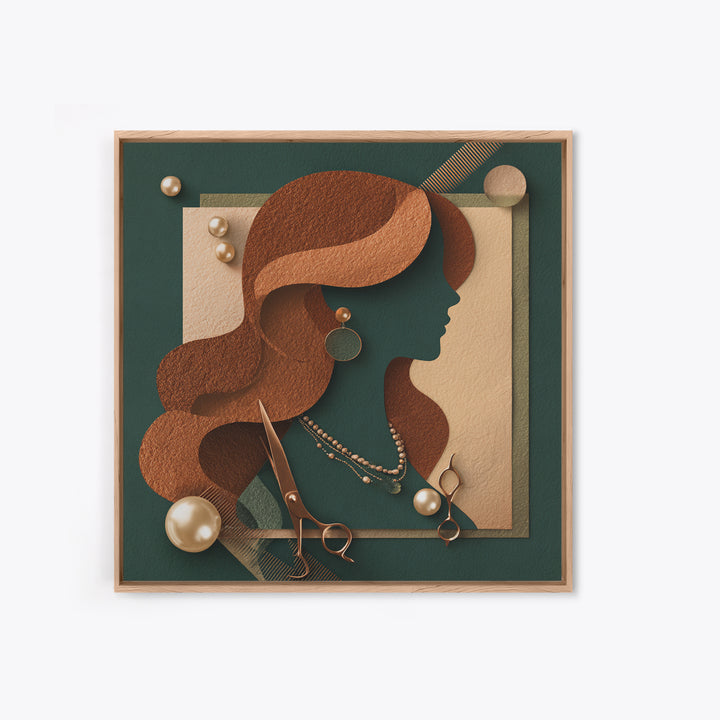 Copper Hair Silhouette Canvas Print, Hair Salon Art, Gallery Decor, Living Room Decor, Oil Painting, Style, Wall Art, HSA-1x1-82