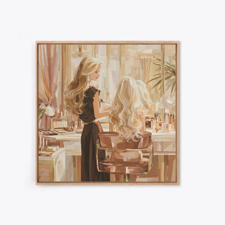 Blonde Waves Painted Framed Canvas Print, Hair Salon Art, Textured Painting, Living Room Decor, Fine Art, Style, Black Art, HSA-1x1-88
