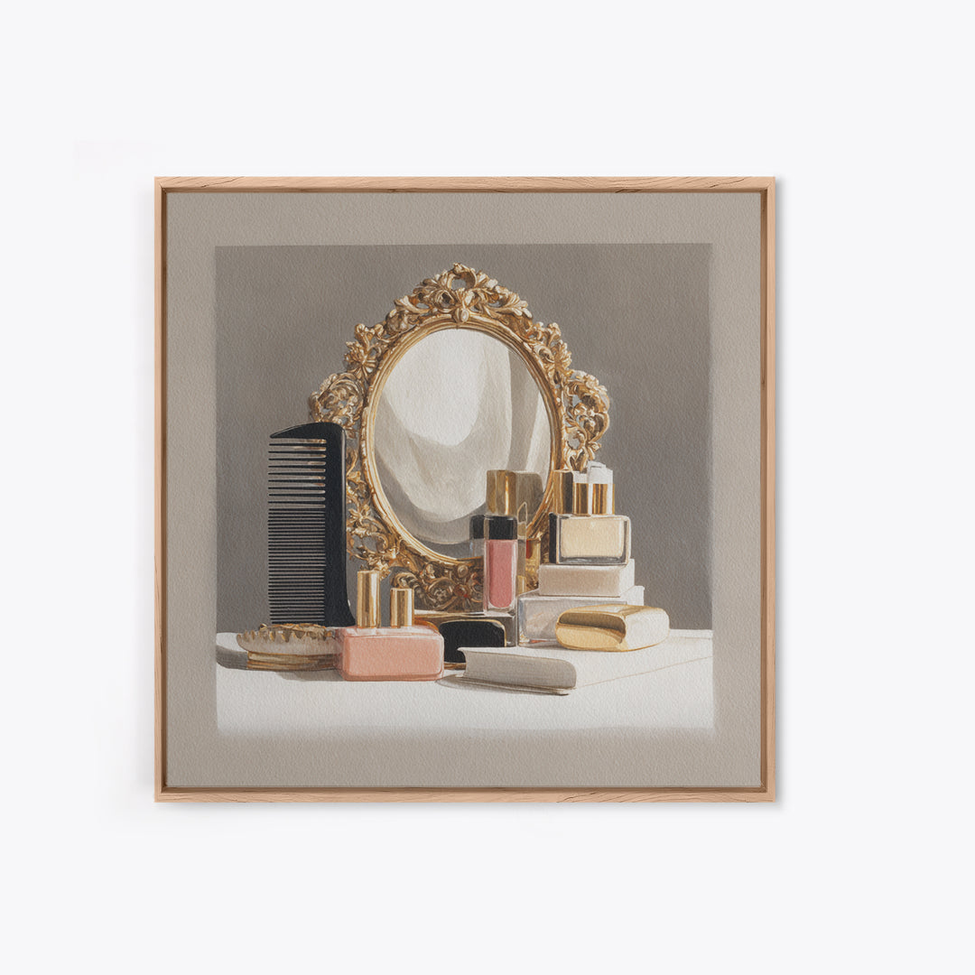 Baroque Mirror and Comb Still Life Canvas Print, Hair Salon Art, Boho Decor, Living Room Decor, Fine Art, Style, Art Print, HSA-1x1-89