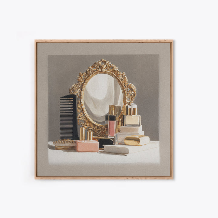 Baroque Mirror and Comb Still Life Canvas Print, Hair Salon Art, Boho Decor, Living Room Decor, Fine Art, Style, Art Print, HSA-1x1-89