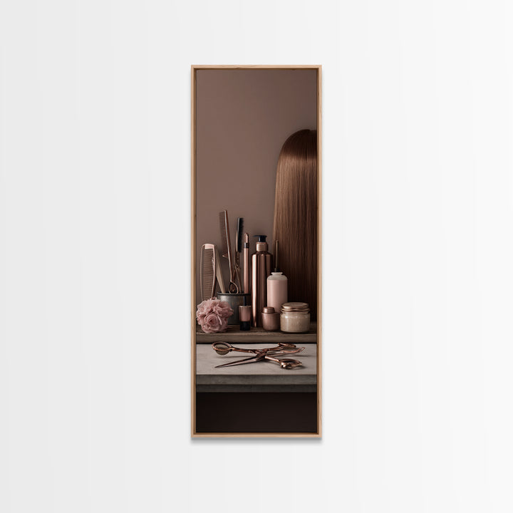 Rose Gold Salon Tool Still Life Canvas Print, Hair Salon Art, Afrocentric Art, Living Room Decor, Style, Statement Artwork, HSA-1x3-2
