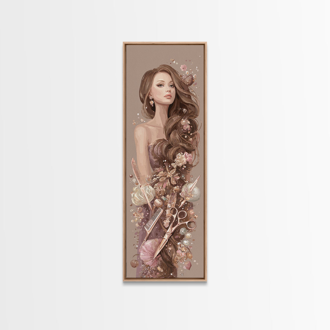Rose Gold Salon Tool Still Life Canvas Print, Hair Salon Art, Afrocentric Art, Living Room Decor, Style, Statement Artwork, HSA-1x3-26