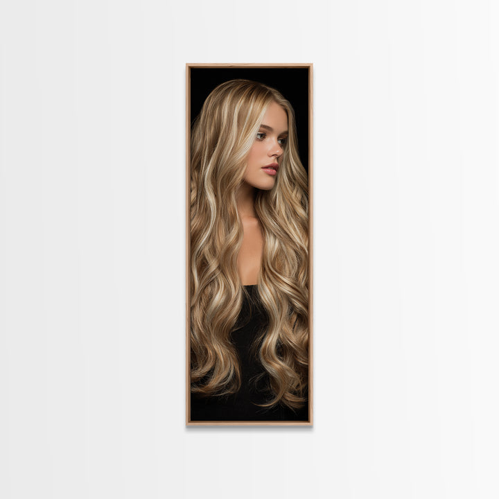 Blonde Waves Painted Canvas Print, Hair Salon Art, Room Decor, Living Room Decor, Fine Art, Style, Metal Wall Art, Black Art, HSA-1x3-28