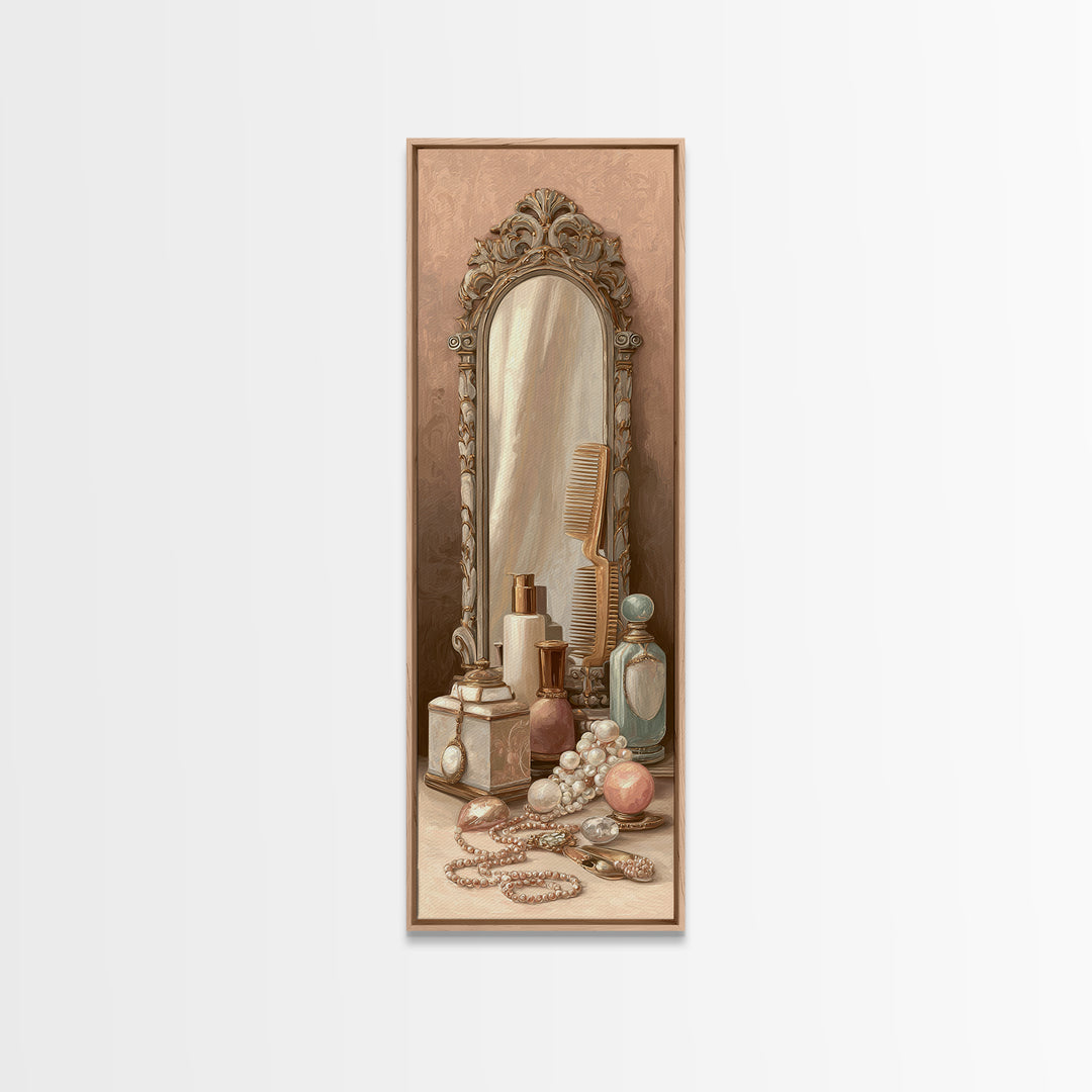 Baroque Mirror and Comb Still Life Framed Canvas Print, Hair Salon Art, Neutral Decor, Living Room Decor, Fine Art, Style, HSA-1x3-29