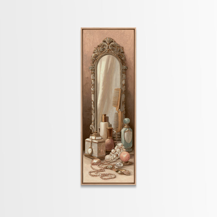 Baroque Mirror and Comb Still Life Framed Canvas Print, Hair Salon Art, Neutral Decor, Living Room Decor, Fine Art, Style, HSA-1x3-29