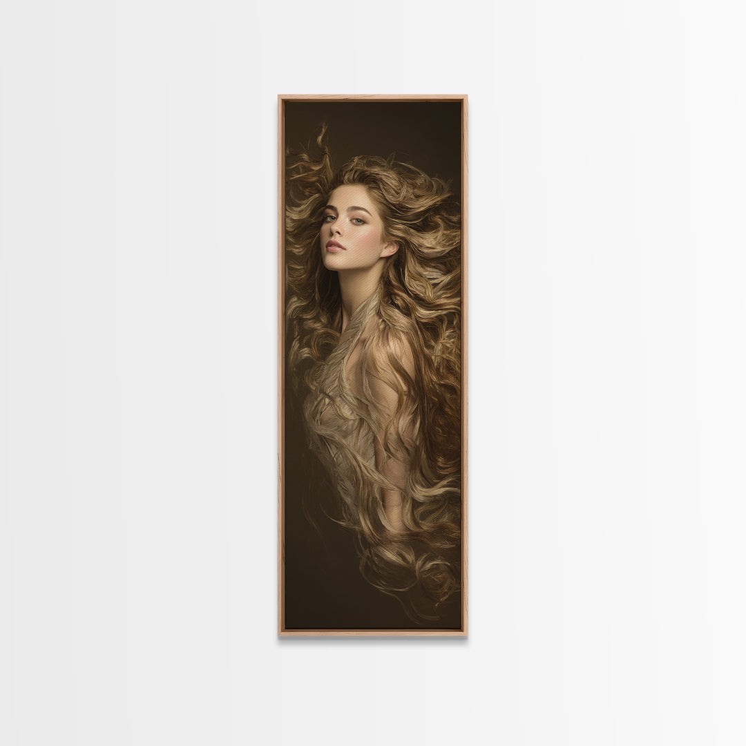 Fashion Portrait with Flowing Glossy Hair Canvas Print, Hair Salon Art, Fine Art Print, Living Room Decor, Fine Art, Style, HSA-1x3-37