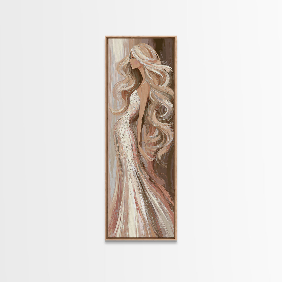 Blonde Waves Painted Framed Canvas Print, Hair Salon Art, Modern Decor, Living Room Decor, Fine Art, Style, Wall Decor, HSA-1x3-4