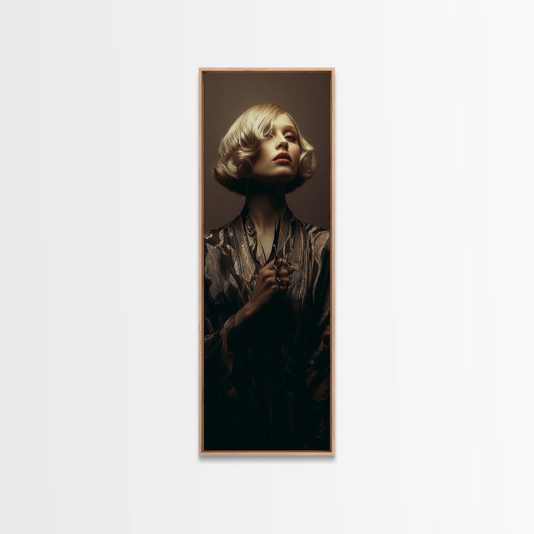 Woman with Dramatic Bob Haircut in Art Canvas Print, Hair Salon Art, Digital Prints, Living Room Decor, Fine Art, Style, HSA-1x3-40
