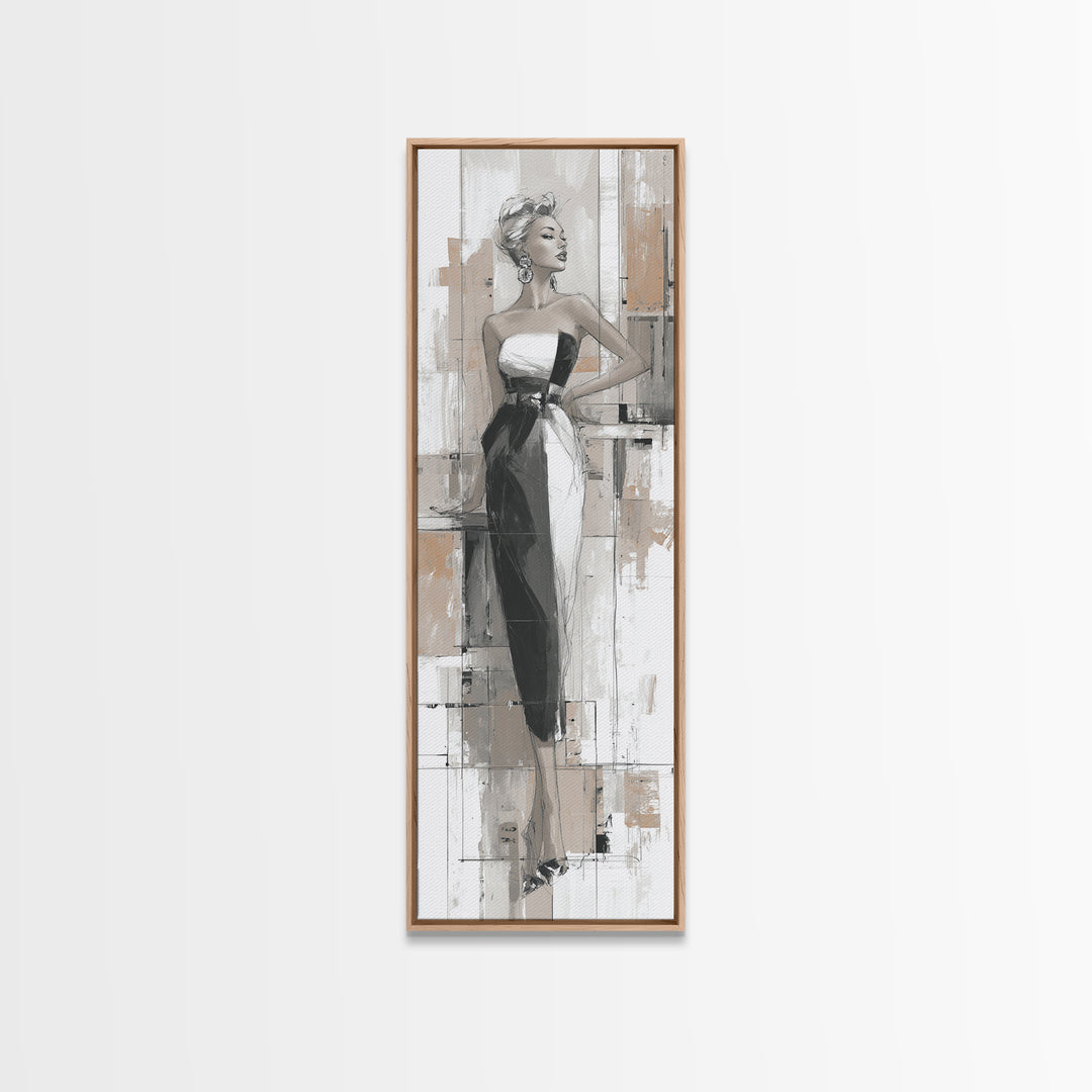 Black and White Line Art Salon Figure Canvas Print, Hair Salon Art, Metal Wall Art, Living Room Decor, Fine Art, Style, HSA-1x3-43