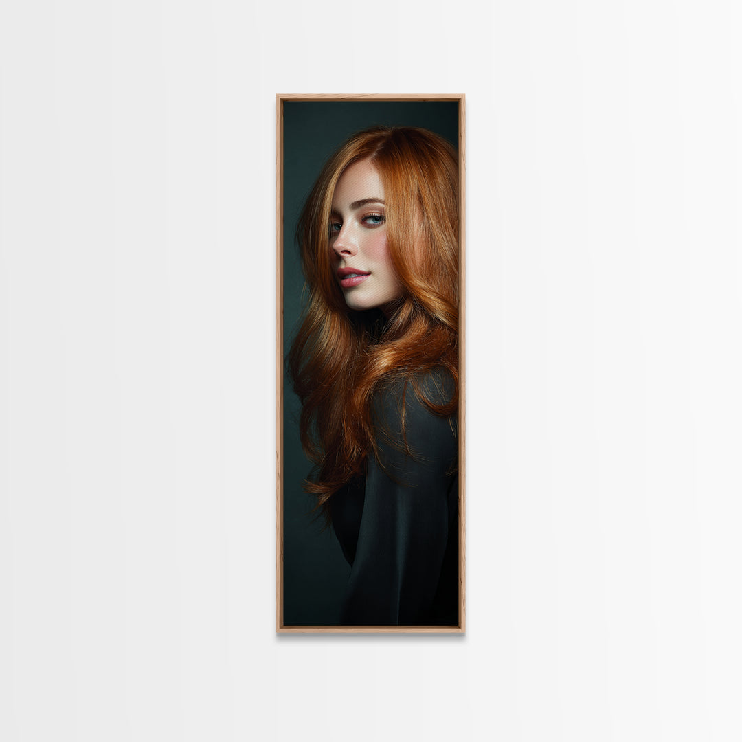 Copper Hair Silhouette Framed Canvas Print, Hair Salon Art, Girls Room Decor, Living Room Decor, Fine Art, Style, HSA-1x3-46