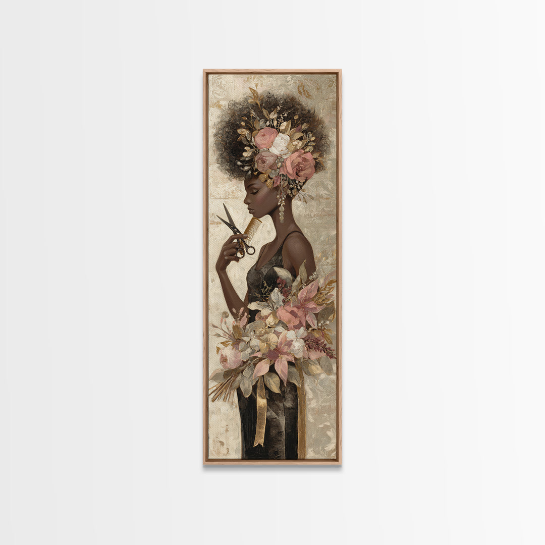 Afro Hair Portrait Canvas Print, Hair Salon Art, Metal Wall Art, Living Room Decor, Fine Art, Style, Black and White Art, HSA-1x3-56