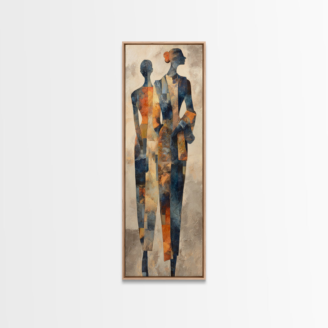 Fashion Portrait with Flowing Glossy Hair Framed Canvas Print, Hair Salon Art, Textured Painting, Living Room Decor, Style, HSA-1x3-61