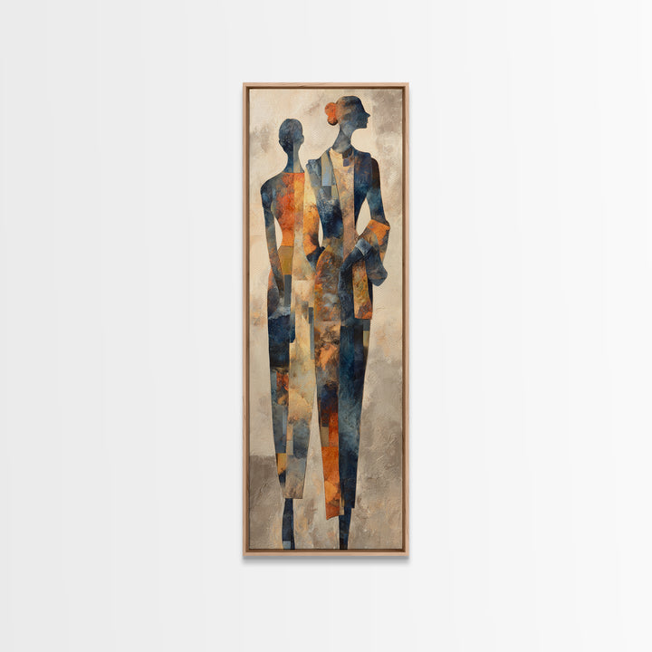 Fashion Portrait with Flowing Glossy Hair Framed Canvas Print, Hair Salon Art, Textured Painting, Living Room Decor, Style, HSA-1x3-61
