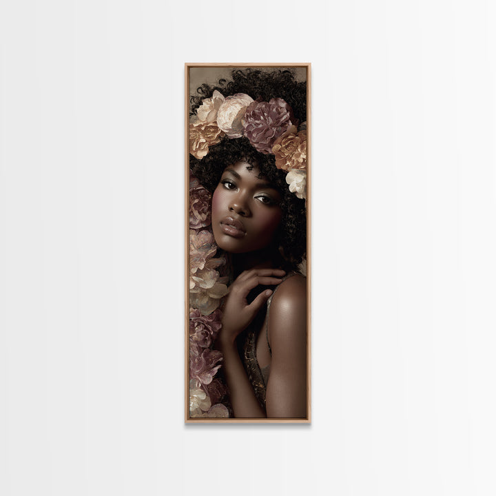 Afro Hair Portrait Framed Canvas Print, Hair Salon Art, African American Art, Living Room Decor, Oil Painting, Style, HSA-1x3-80