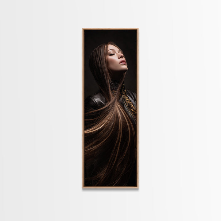 Fashion Portrait with Flowing Glossy Hair Canvas Print, Hair Salon Art, Art, Living Room Decor, Oil Painting, Style, HSA-1x3-85