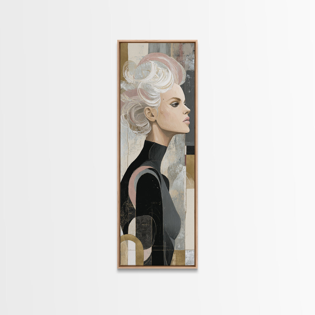 Abstract Hair Strands Forming Elegant Waves Framed Canvas Print, Hair Salon Art, Hairstylist, Living Room Decor, Abstract Art, HSA-1x3-87