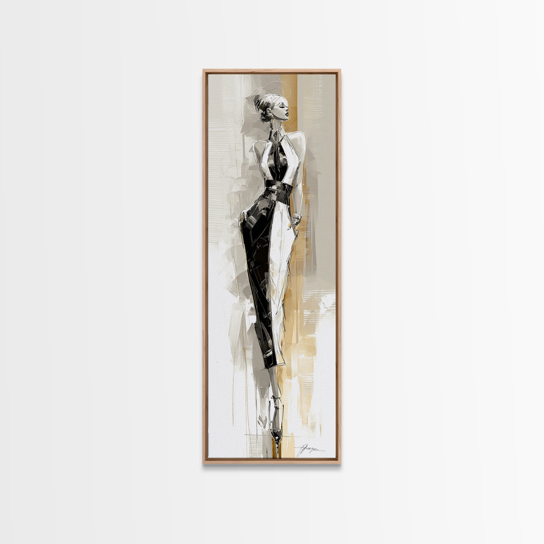 Black and White Line Art Salon Figure Framed Canvas Print, Hair Salon Art, Hair Stylist, Living Room Decor, Fine Art, Style, HSA-1x3-91