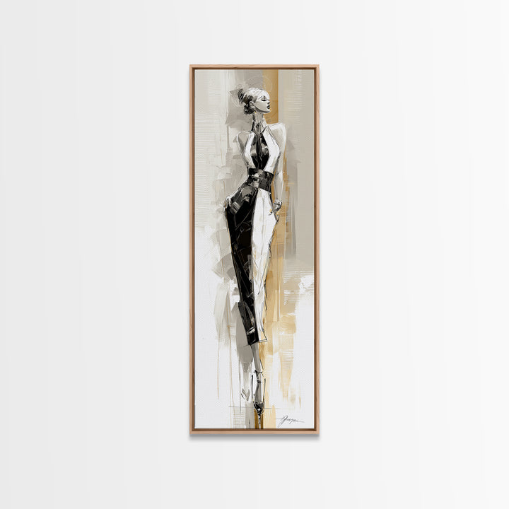 Black and White Line Art Salon Figure Framed Canvas Print, Hair Salon Art, Hair Stylist, Living Room Decor, Fine Art, Style, HSA-1x3-91
