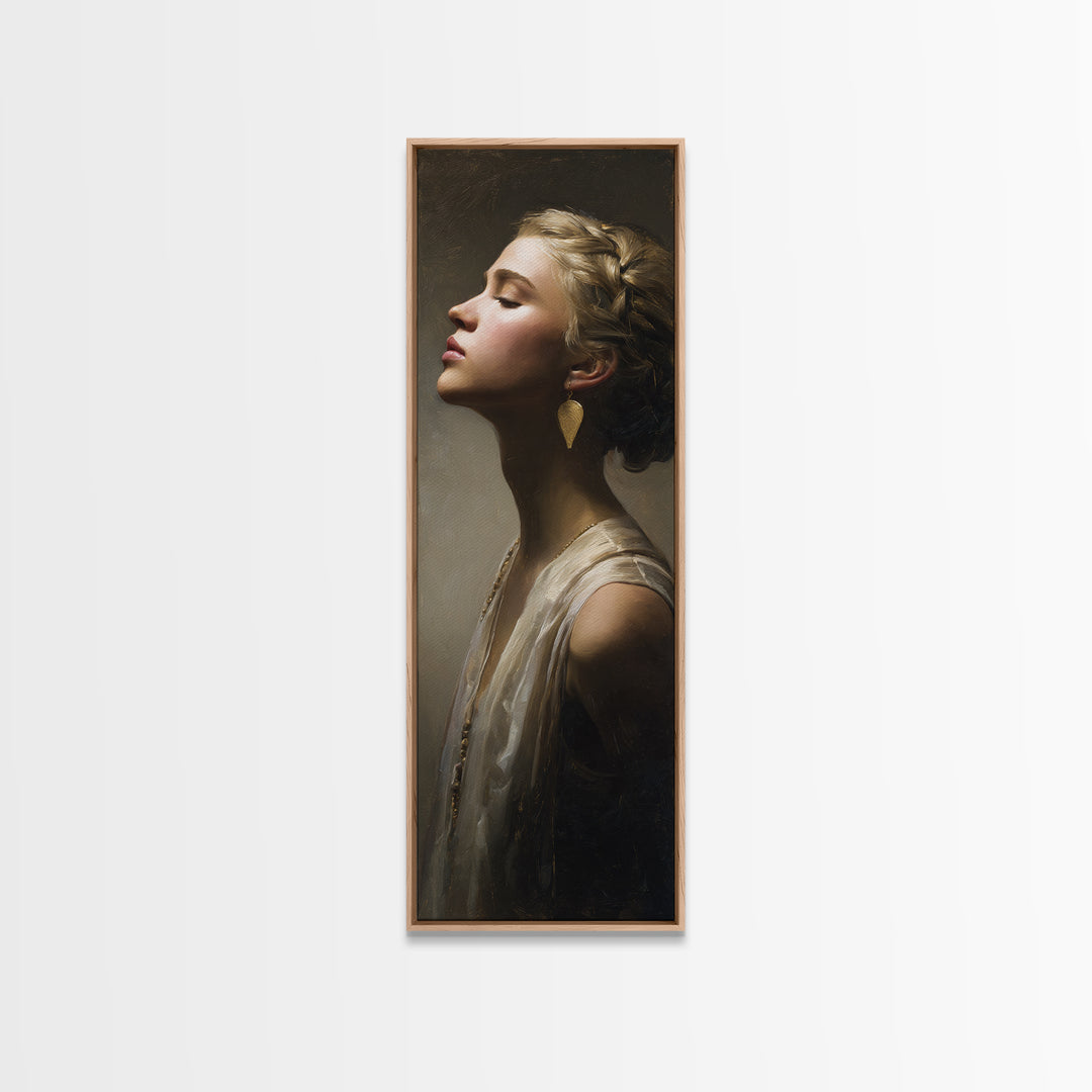 Minimal Female Profile Framed Canvas Print, Hair Salon Art, Black Owned Art, Living Room Decor, Abstract Art, Style, HSA-1x3-96