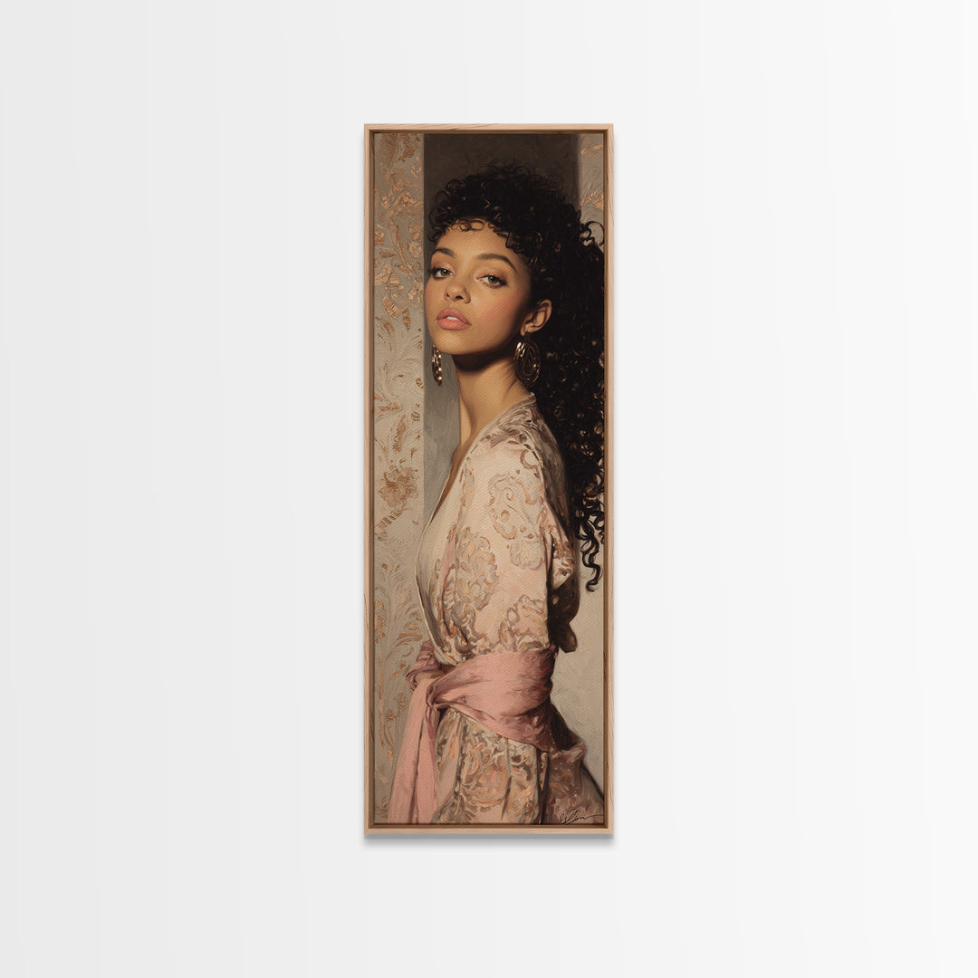 Curly Hair Portrait Canvas Print, Hair Salon Art, Hairdresser Gift, Living Room Decor, Fine Art, Style, Textured Painting, HSA-1x3-99
