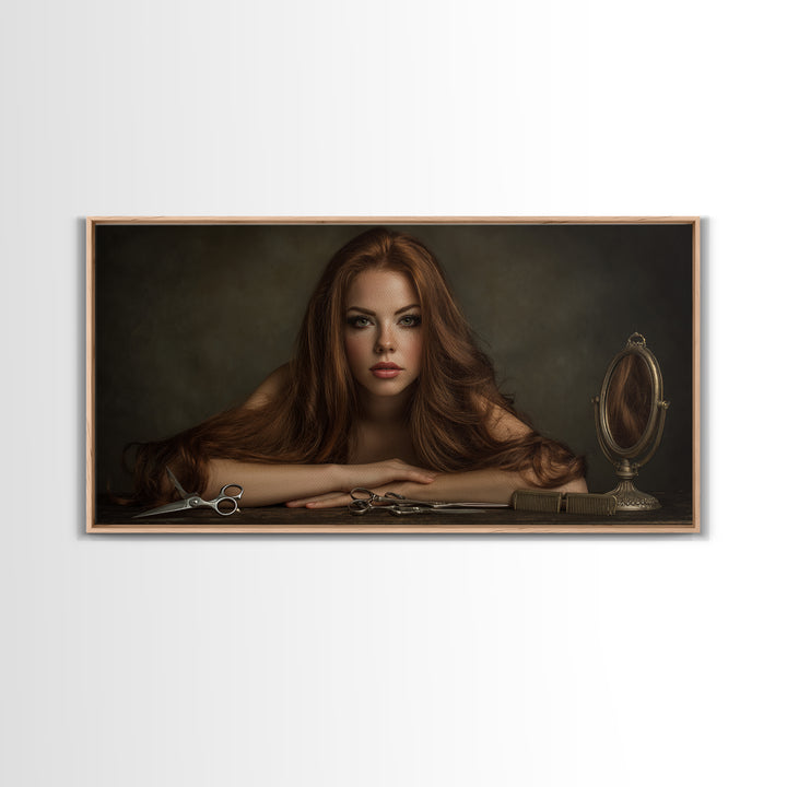 Glamour Face Portrait Framed Canvas Print, Hair Salon Art, Black Girl Art, Living Room Decor, Fine Art, Style, Modern Decor, HSA-2x1-100