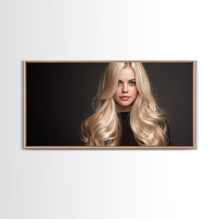Blonde Waves Painted Framed Canvas Print, Hair Salon Art, Luxury Decor, Living Room Decor, Fine Art, Style, Printable Wall Art, HSA-2x1-12