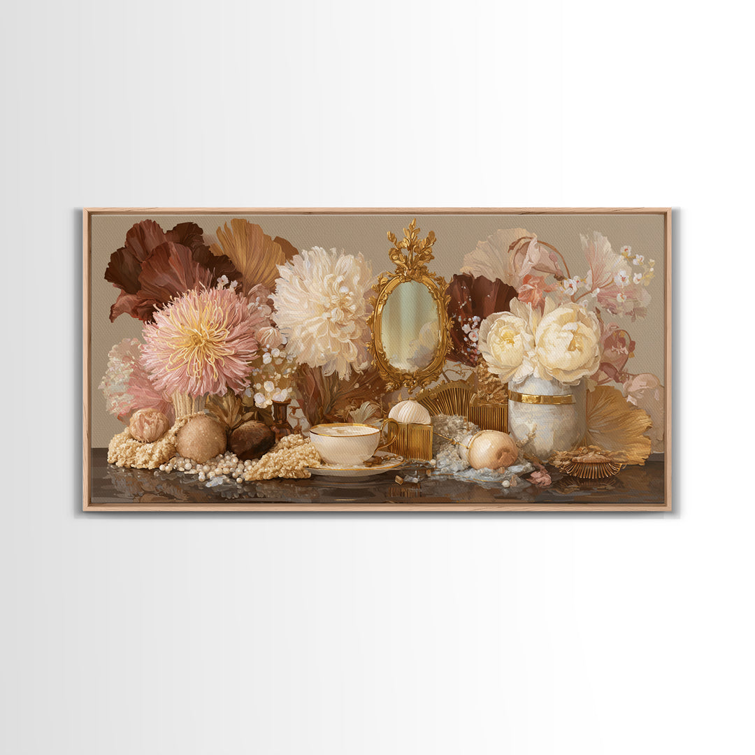 Baroque Mirror and Comb Still Life Framed Canvas Print, Hair Salon Art, Minimalist Decor, Living Room Decor, Fine Art, Style, HSA-2x1-13