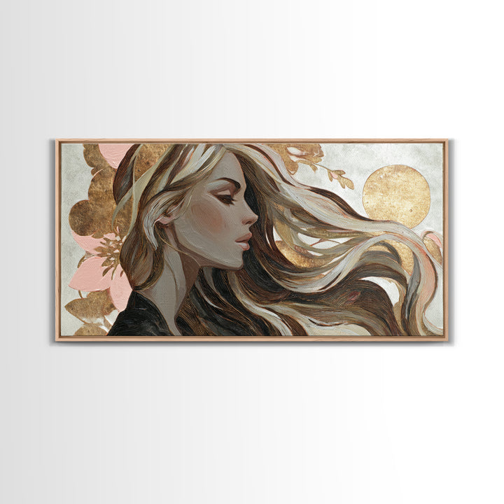 Fashion Portrait with Flowing Glossy Hair Canvas Print, Hair Salon Art, Wall Art, Living Room Decor, Fine Art, Style, HSA-2x1-21