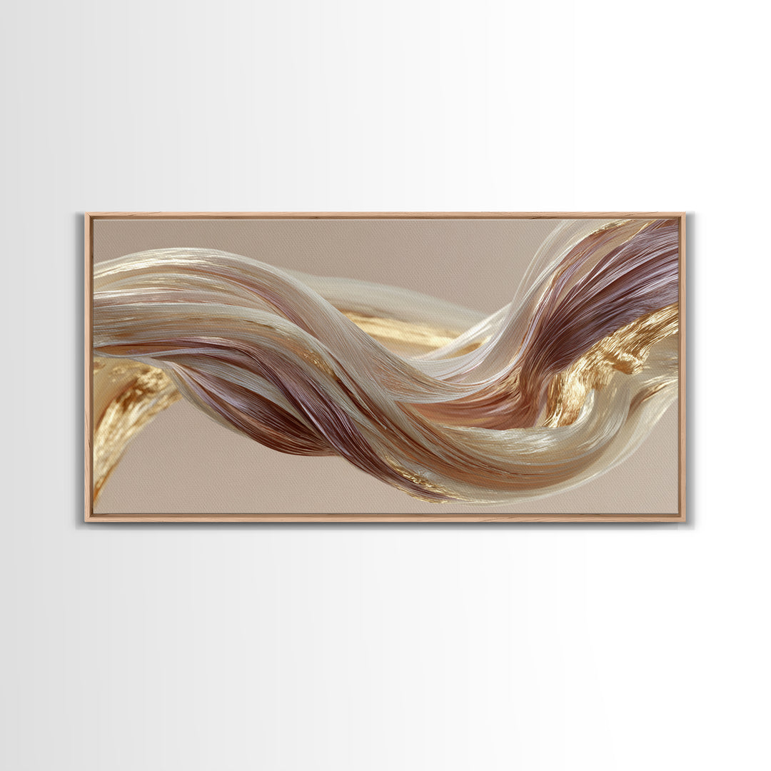 Abstract Hair Strands Forming Elegant Waves Framed Canvas Print, Hair Salon Art, Digital Art, Living Room Decor, Abstract Art, HSA-2x1-23