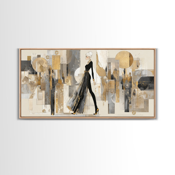 Black and White Line Art Salon Figure Framed Canvas Print, Hair Salon Art, Modern Decor, Living Room Decor, Fine Art, Style, HSA-2x1-27