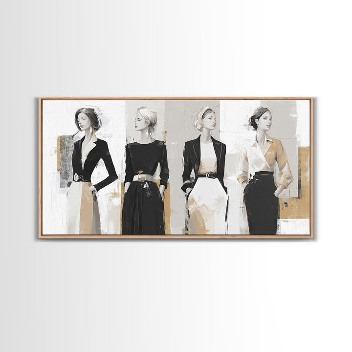 Black and White Line Art Salon Figure Framed Canvas Print, Hair Salon Art, Black Wall Art, Living Room Decor, Fine Art, Style, HSA-2x1-3