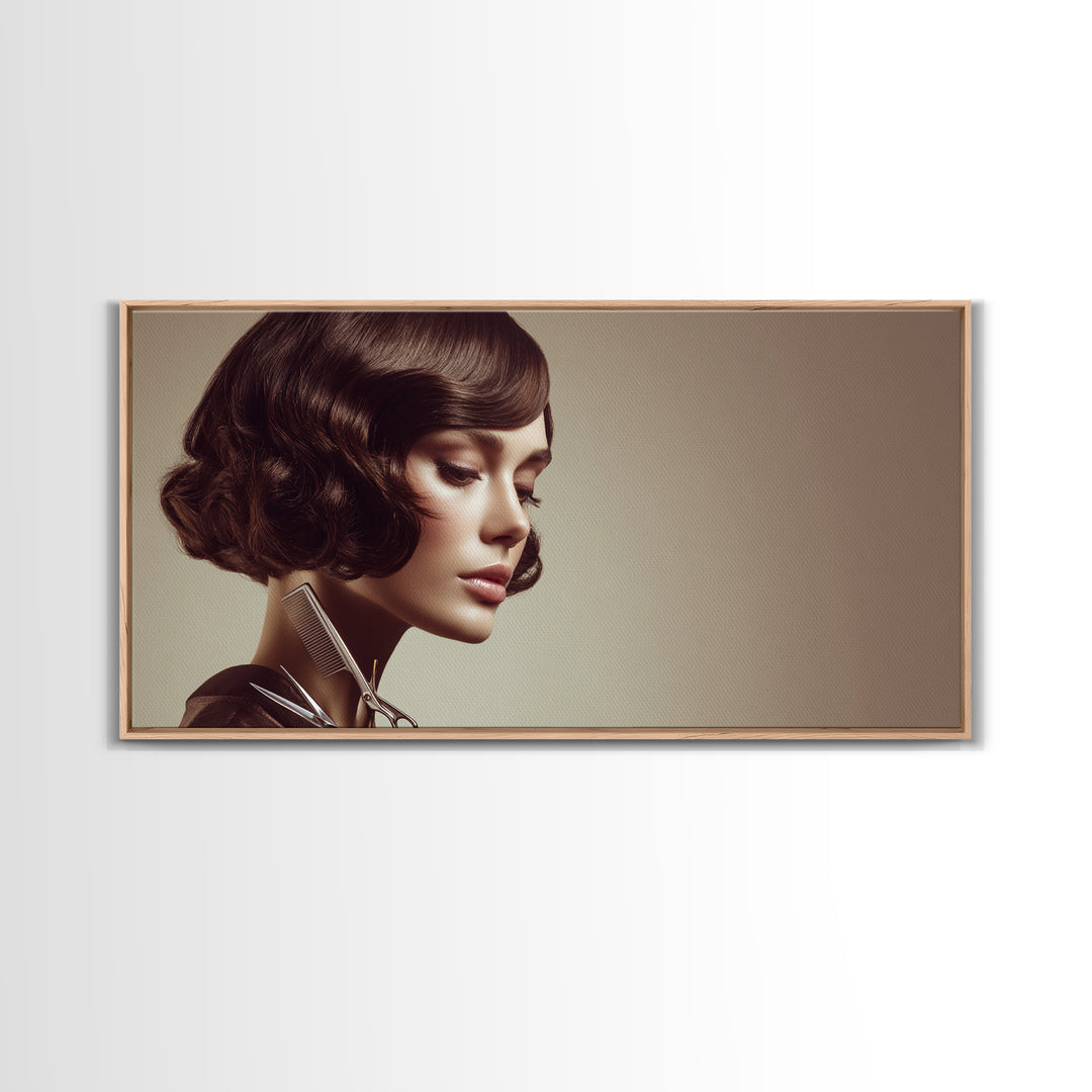 Woman with Dramatic Bob Haircut in Art Canvas Print, Hair Salon Art, Wall Decor, Living Room Decor, Style, African Art, HSA-2x1-48