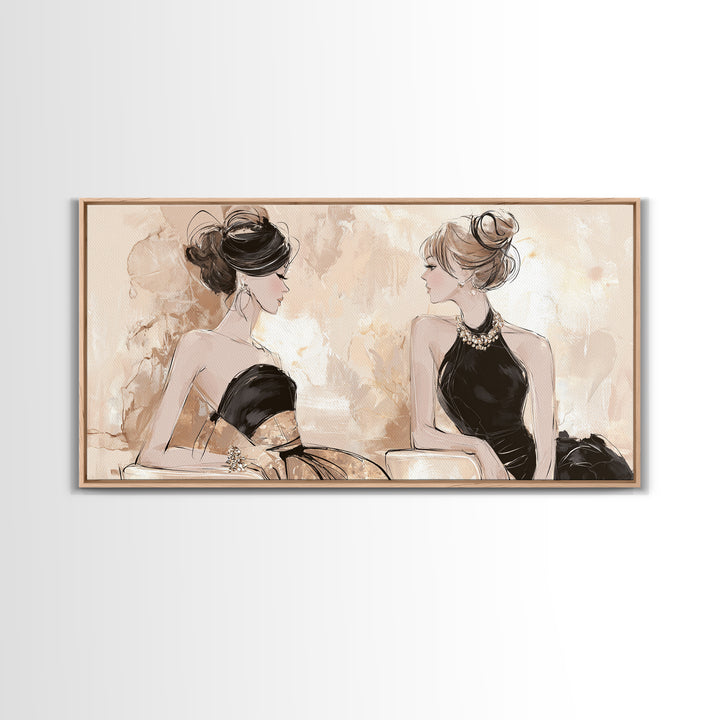 Black and White Line Art Salon Figure Framed Canvas Print, Hair Salon Art, Minimalist Wall Art, Living Room Decor, Style, HSA-2x1-51