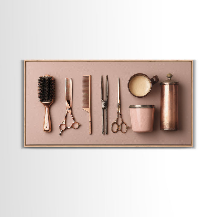 Rose Gold Salon Tool Still Life Canvas Print, Hair Salon Art, Wall Art, Living Room Decor, Fine Art, Style, Minimalist Wall Art, HSA-2x1-58