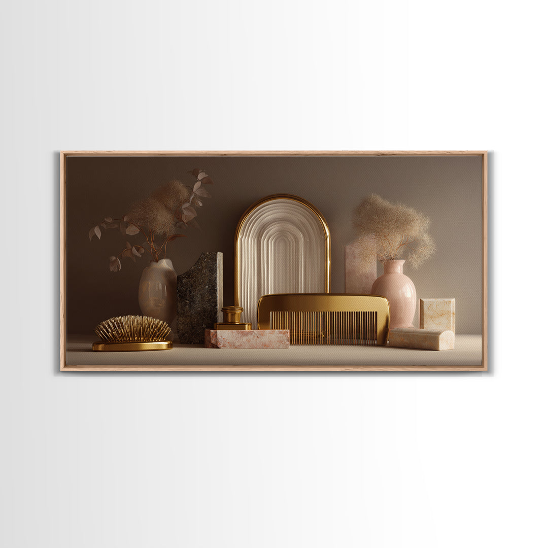 Baroque Mirror and Comb Still Life Canvas Print, Hair Salon Art, Digital Prints, Living Room Decor, Style, Black Woman Art, HSA-2x1-61