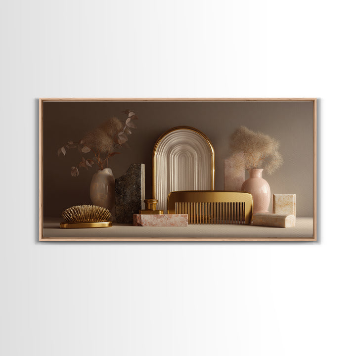Baroque Mirror and Comb Still Life Canvas Print, Hair Salon Art, Digital Prints, Living Room Decor, Style, Black Woman Art, HSA-2x1-61