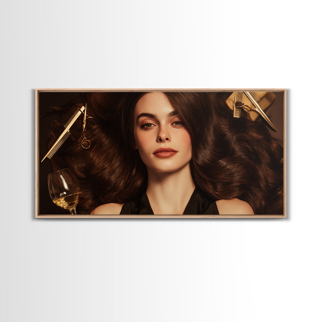 Luxury Black and Gold Beauty Emblem Canvas Print, Hair Salon Art, Metal Wall Art, Living Room Decor, Watercolor Art, Style, HSA-2x1-68