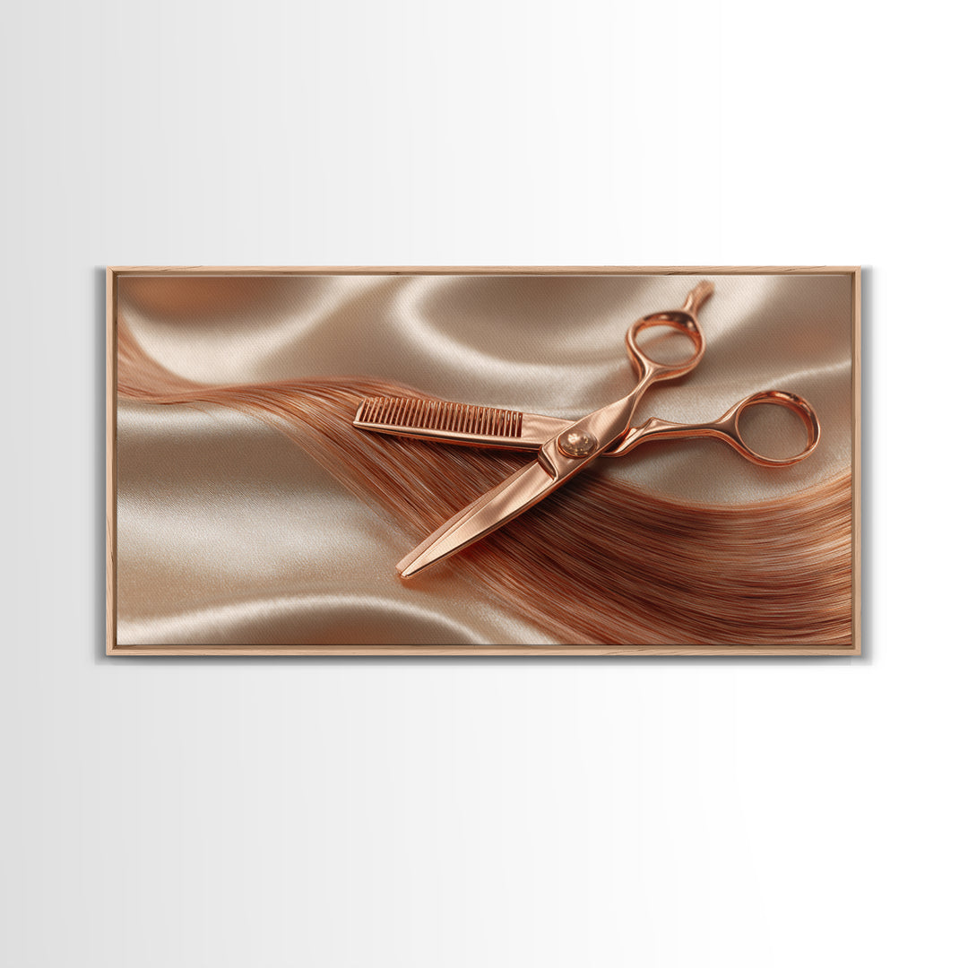 Rose Gold Salon Tool Still Life Canvas Print, Hair Salon Art, Wall Art, Living Room Decor, Fine Art, Style, Minimalist Wall Art, HSA-2x1-82