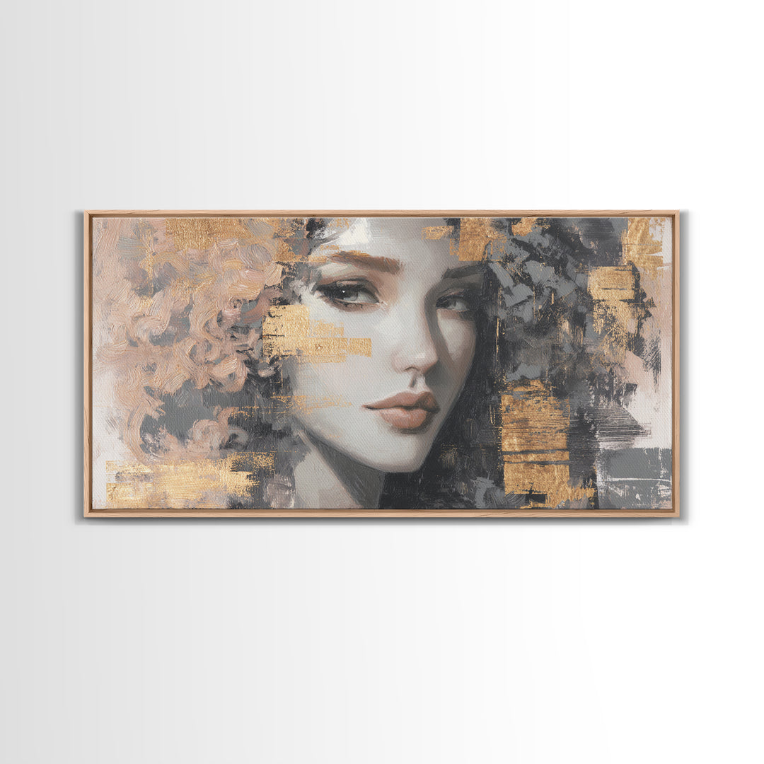 Curly Hair Portrait Framed Canvas Print, Hair Salon Art, Contemporary Art, Living Room Decor, Fine Art, Style, Modern Art, HSA-2x1-83