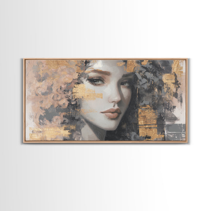 Curly Hair Portrait Framed Canvas Print, Hair Salon Art, Contemporary Art, Living Room Decor, Fine Art, Style, Modern Art, HSA-2x1-83