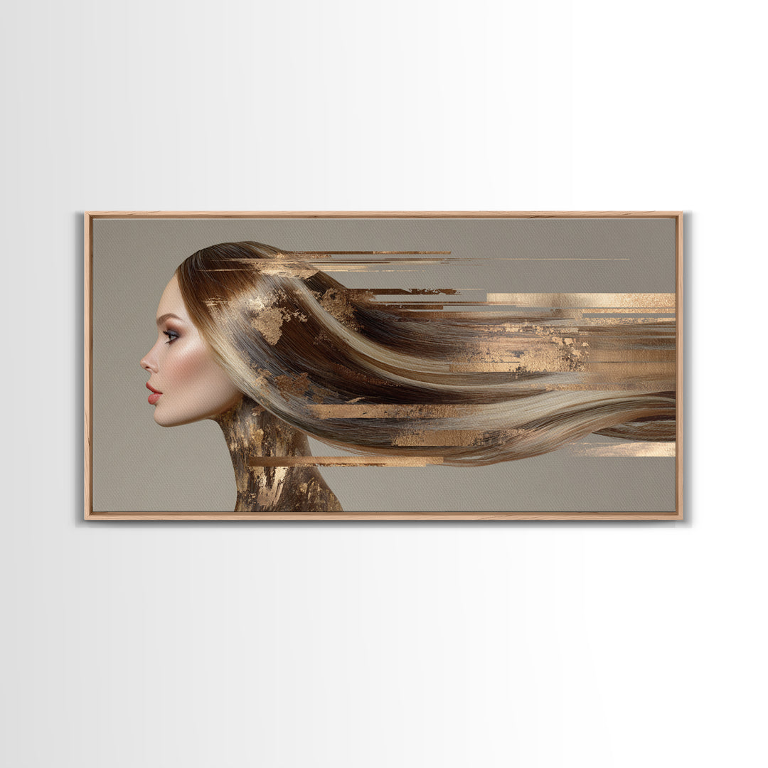 Fashion Portrait with Flowing Glossy Hair Canvas Print, Hair Salon Art, Modern Art, Living Room Decor, Fine Art, Style, HSA-2x1-93