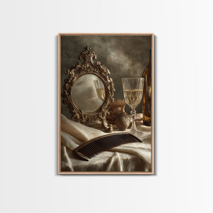 Baroque Mirror and Comb Still Life Framed Canvas Print, Hair Salon Art, Wall Art, Living Room Decor, Fine Art, Style, HSA-2x3-25