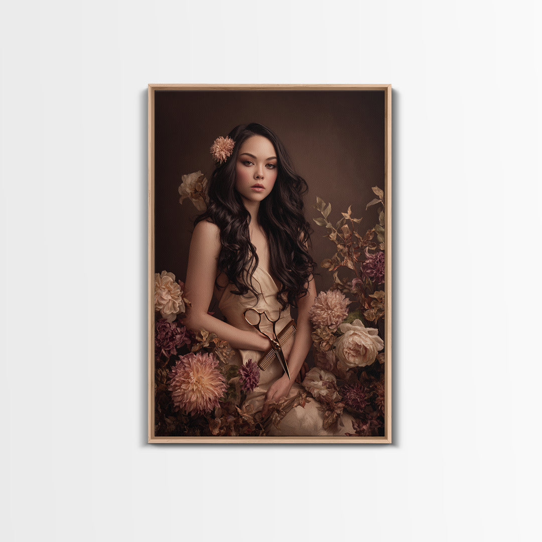 Makeup Palette and Flowers Arrangement Framed Canvas Print, Hair Salon Art, Statement Artwork, Living Room Decor, Style, HSA-2x3-26
